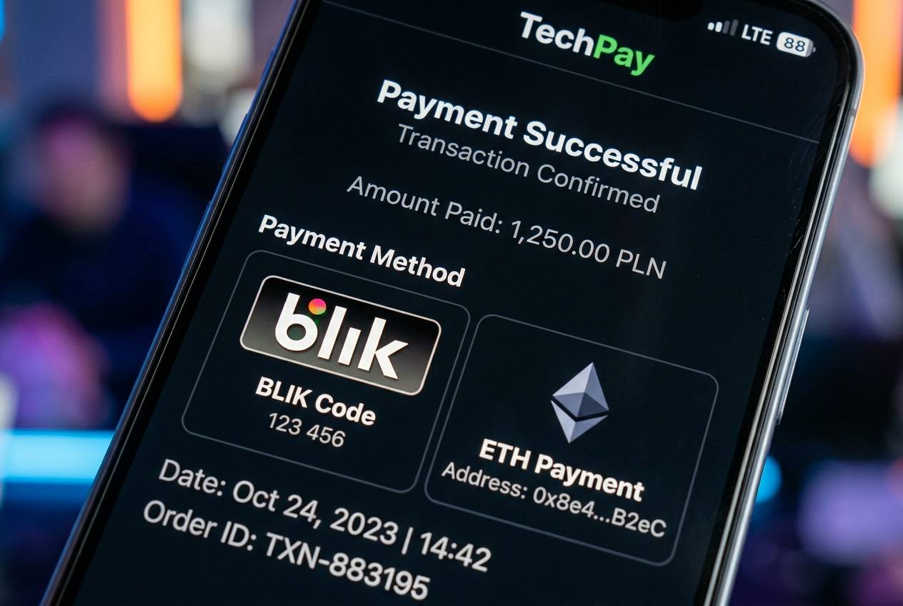 Mobile payment interface for online casino showing BLIK and cryptocurrency options