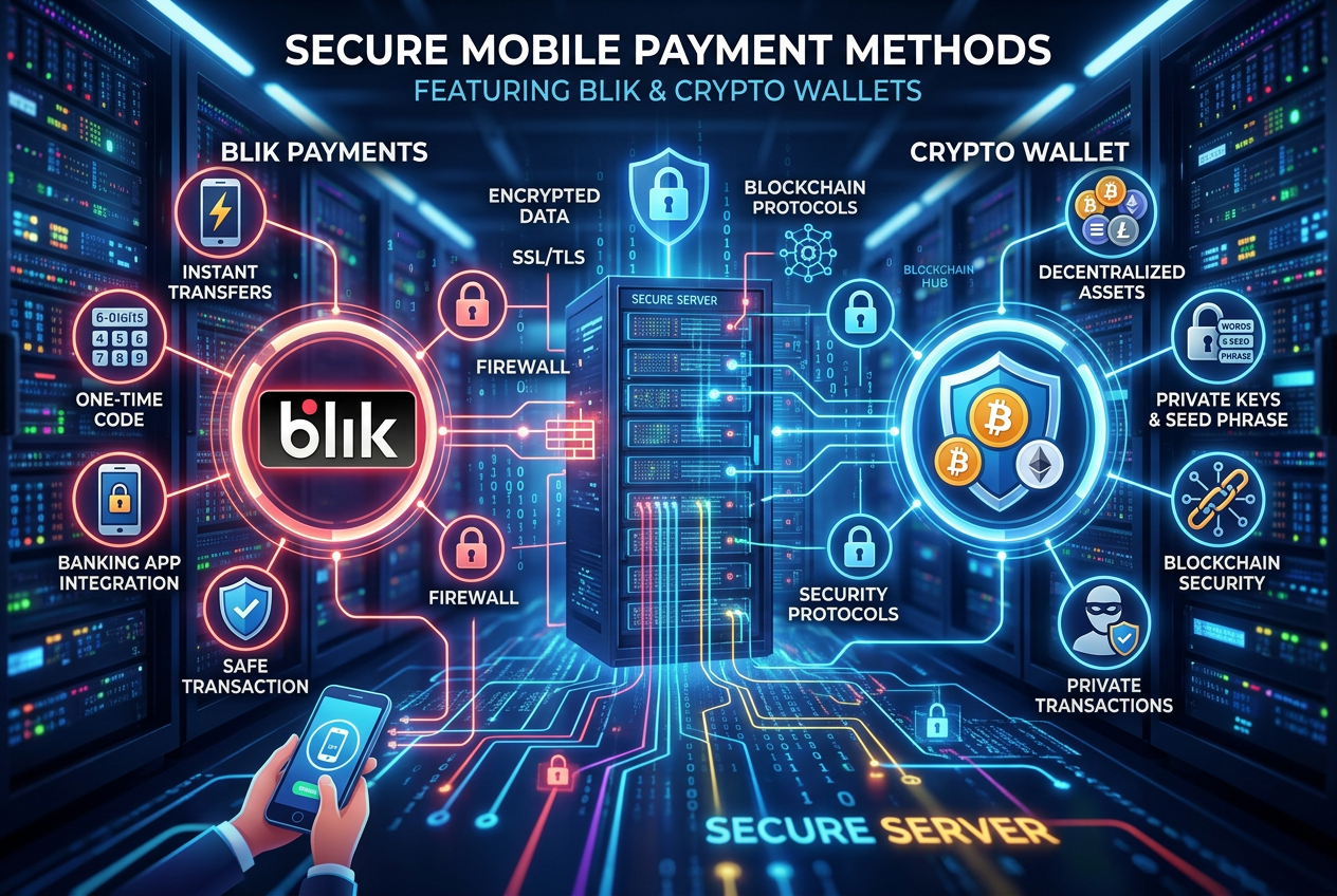 Secure payment gateways including BLIK and crypto wallets